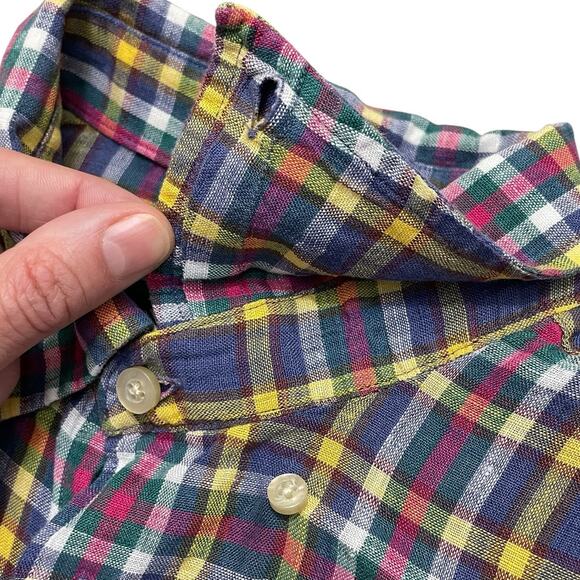 Scott Barber 100% Linen Plaid Button Down Shirt Classic Preppy Men's Sz Medium - Picture 5 of 10